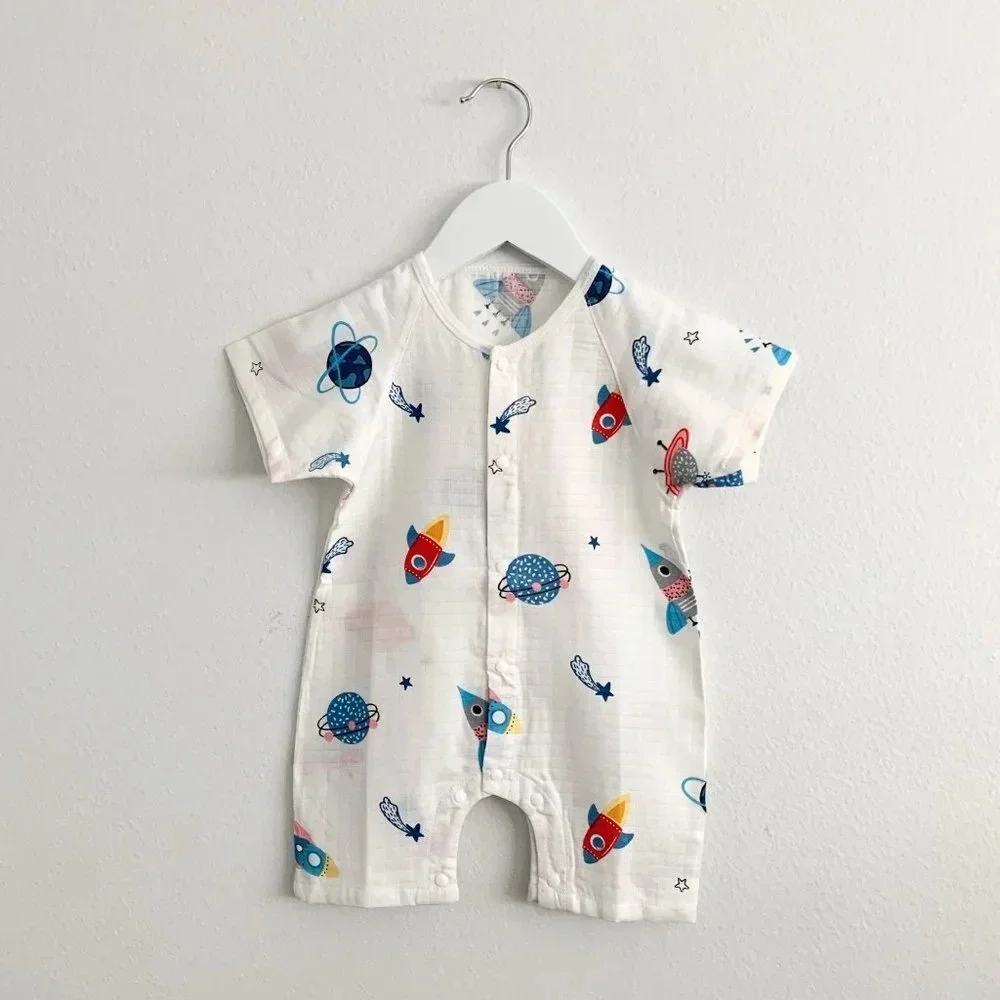 NWT Cute Boys Rocket Ship & Planets Baby Romper Sleep N' Play One-Piece 6M-9M